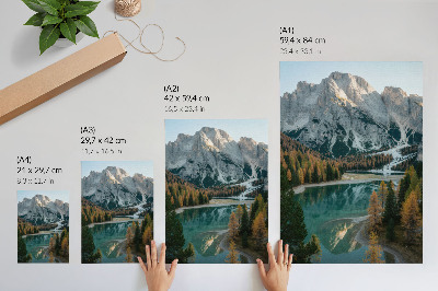 Plakat Planine, šuma, jezero, odrazi, šareno drveće