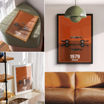 Dekorativni plakat Retro automobil u narančastom retrovizoru vintage stila