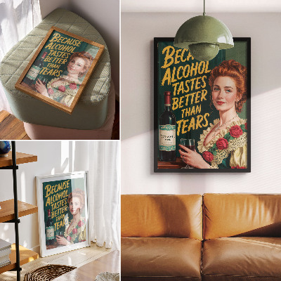 Tisak na platno Retro elegantna žena s vinom i natpisom