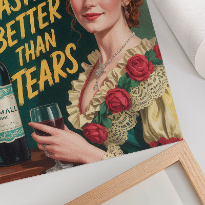 Tisak na platno Retro elegantna žena s vinom i natpisom