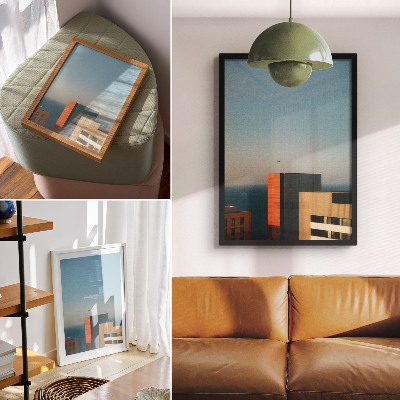 Zidni plakat Modernost, more, zgrade, ptica, prostranstvo, nebo