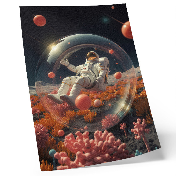 Tisak na platno Astronaut svemir šarene biljke kozmos