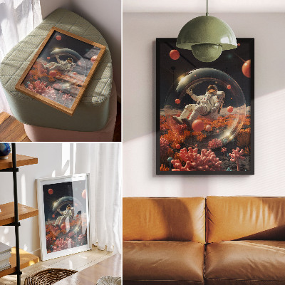 Tisak na platno Astronaut svemir šarene biljke kozmos