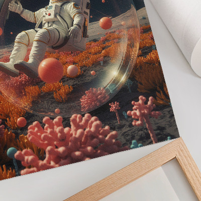 Tisak na platno Astronaut svemir šarene biljke kozmos
