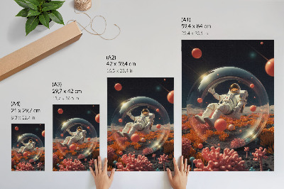 Tisak na platno Astronaut svemir šarene biljke kozmos