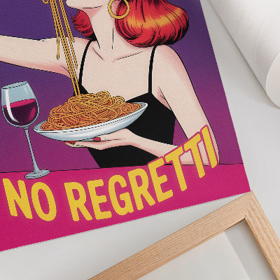 Dekorativni plakat Šarena žena jede špagete s vinom