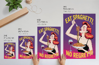 Dekorativni plakat Šarena žena jede špagete s vinom