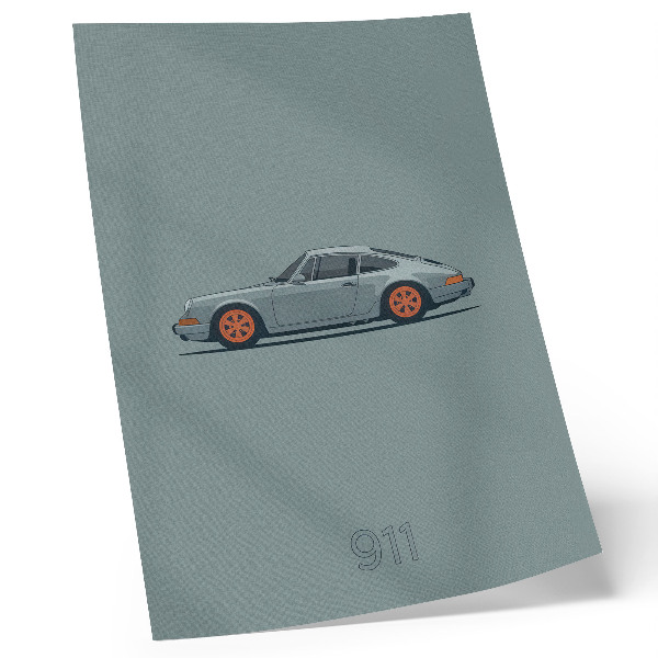 Plakat Klasični automobil narančasti naplatci siva pozadina