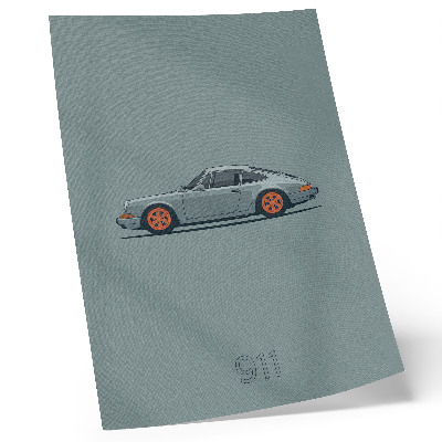 Plakat Klasični automobil narančasti naplatci siva pozadina
