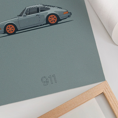 Plakat Klasični automobil narančasti naplatci siva pozadina