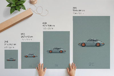 Plakat Klasični automobil narančasti naplatci siva pozadina