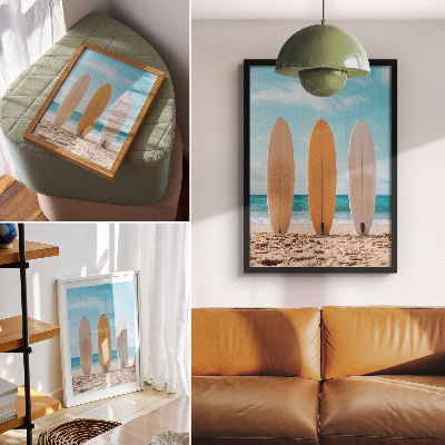 Dekorativni plakat Daske za surfanje na plaži pod plavim nebom