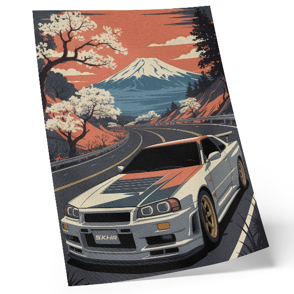 Plakat Dinamična scena sportskih automobila u planinama