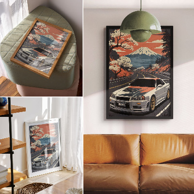 Plakat Dinamična scena sportskih automobila u planinama