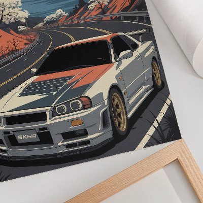 Plakat Dinamična scena sportskih automobila u planinama