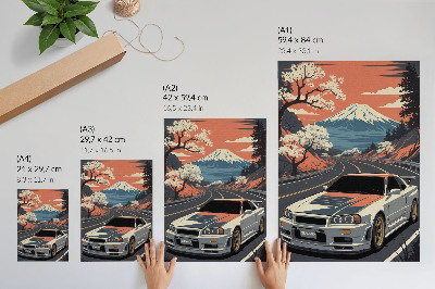 Plakat Dinamična scena sportskih automobila u planinama