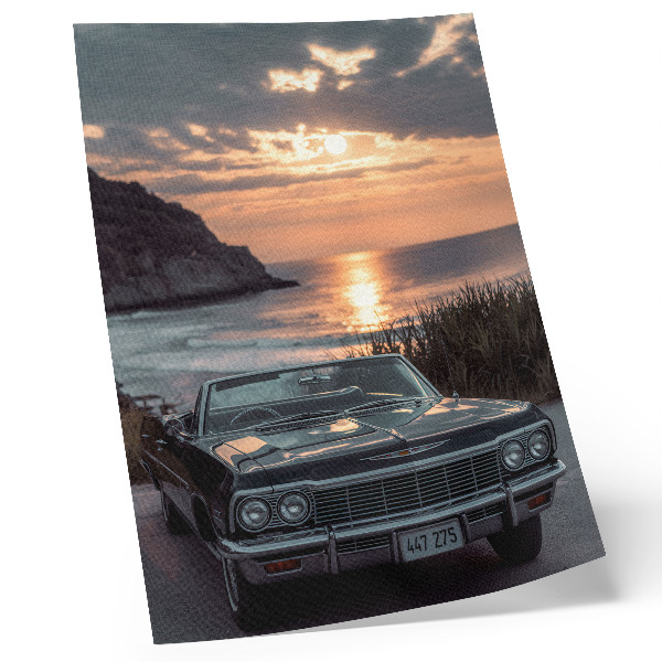 Tisak na platno Retro automobil zalazak sunca more nostalgičan