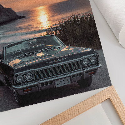 Tisak na platno Retro automobil zalazak sunca more nostalgičan