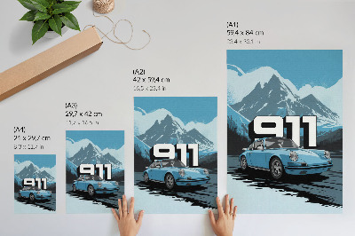 Plakat Klasični automobil, planinska pozadina, veliki natpis