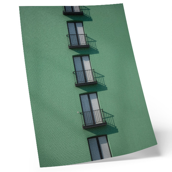 Plakat Zelena fasada prozora balkona sjene modernog
