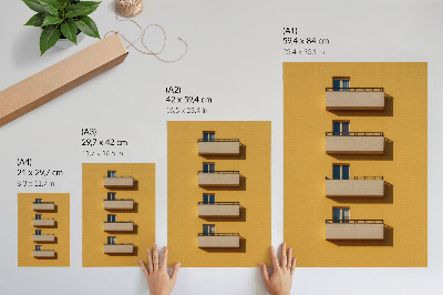 Dekorativni plakat Žuta fasada, četiri balkona, minimalistička kompozicija