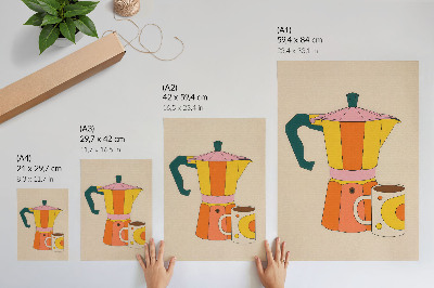 Dekorativni plakat Geometrijski lonac za kavu i šalica, žive i optimistične boje