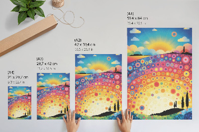 Dekorativni plakat Energični dugini krugovi na pozadini zalaska sunca
