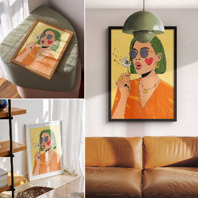 Tisak na platno Pop art ilustracija sa zelenom kosom