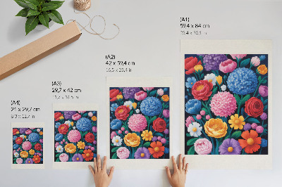 Zidni plakat Ilustracija zelene pozadine šarenog cvijeća