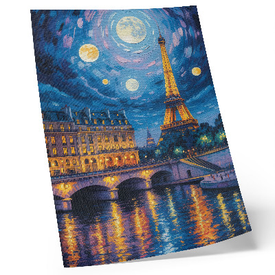 Tisak na platno Pariz noću, pun mjesec, Eiffelov toranj