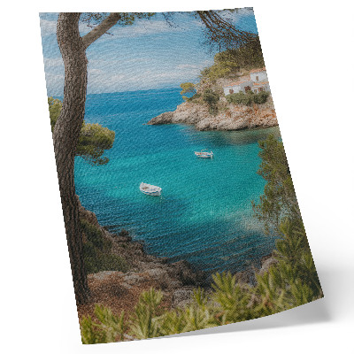 Plakat Zaljev s brodovima i kućom u slikovitom krajoliku