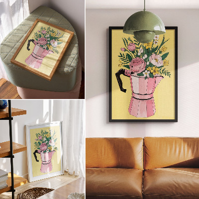 Tisak na platno Moderna ilustracija s ružičastim lončićem za kavu