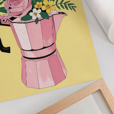Tisak na platno Moderna ilustracija s ružičastim lončićem za kavu