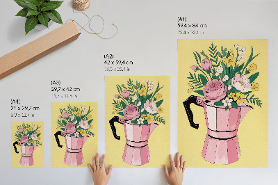 Tisak na platno Moderna ilustracija s ružičastim lončićem za kavu