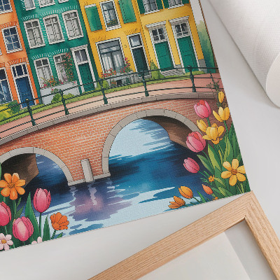 Zidni plakat Šarene stambene kuće uz kanal, ilustrativni stil