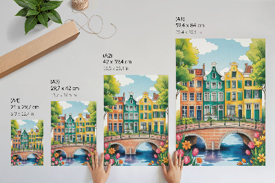Zidni plakat Šarene stambene kuće uz kanal, ilustrativni stil