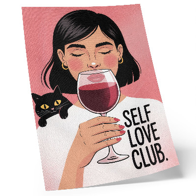 Zidni plakat Žena s vinom i mačkom u stilu ilustracije