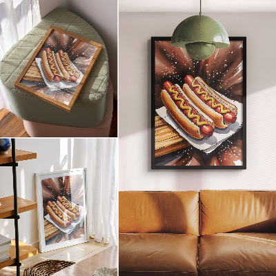 Dekorativni plakat Ukusni hot dogovi u veseloj, modernoj atmosferi
