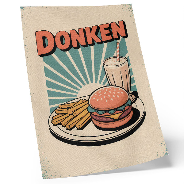 Tisak na platno Burger i pomfrit s retro pozadinom