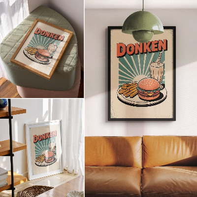 Tisak na platno Burger i pomfrit s retro pozadinom