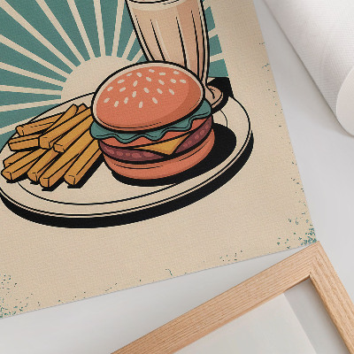 Tisak na platno Burger i pomfrit s retro pozadinom