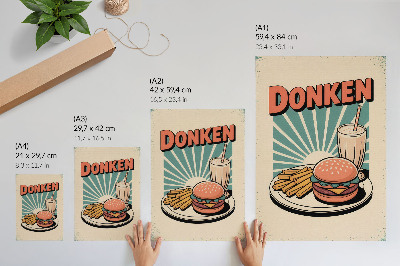 Tisak na platno Burger i pomfrit s retro pozadinom