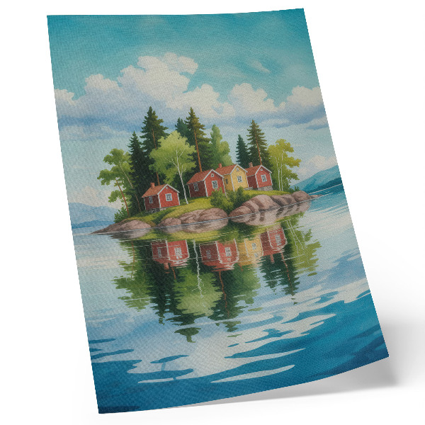 Zidni plakat Slikoviti otok, kuće, drveće, mirna voda