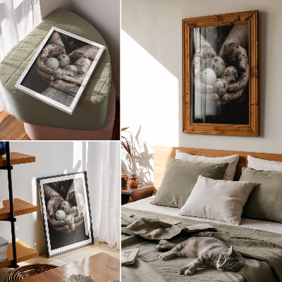 Plakat Zemljane ruke i prepeličja jaja puna kontrasta
