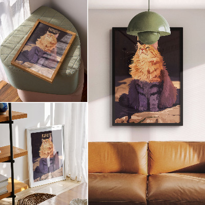 Zidni plakat Mačka s tekstom narančasto sivo bež