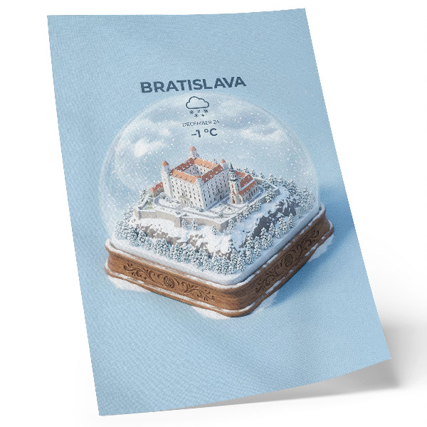 Plakat Zimski globus s ilustracijom dvorca i snijega u stilu
