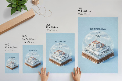 Plakat Zimski globus s ilustracijom dvorca i snijega u stilu