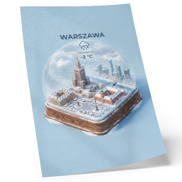 Plakat Varšavska zimska staklena kugla snježna arhitektura