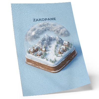 Plakat Zimska čarolija u kugli, mirne boje, planinski šarm