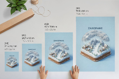 Plakat Zimska čarolija u kugli, mirne boje, planinski šarm